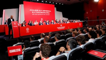 El presidente de la Real Federación Española de Fútbol, Luis Rubiales, durante su intervención en la Asamblea General de dicho organismo.