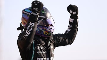 Formula One F1 - British Grand Prix - Silverstone Circuit, Silverstone, Britain - July 16, 2021 Mercedes' Lewis Hamilton celebrates after finishing first in the sprint race qualifying Pool via REUTERS/Lars Baron
