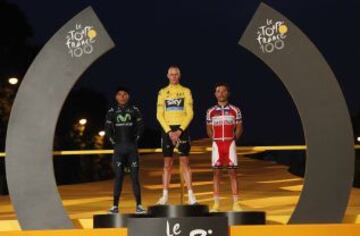 Podio del Tour de Francia 2013, con Froome, Quintana y "Purito" Rodriguez.