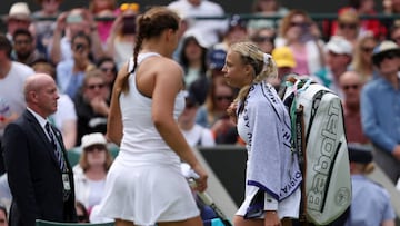 LONDON, ENGLAND - JUNE 29: Anett Kontaveit of Estonia leaves the court following their Women's Singles Second Round match against Jule Niemeier of Germany on day three of The Championships Wimbledon 2022 at All England Lawn Tennis and Croquet Club on June 29, 2022 in London, England. (Photo by Julian Finney/Getty Images)