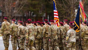 Soldiers of an airborne brigade of the US Army are seen at the Adazi Military Base of the Latvian armed forces in Adazi, Latvia.