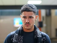 Brazilian midfielder Romulo Zwarg arrives in Monterrey, Nuevo Leon state, Mexico on January 30, 2025. Mexican football side Tigres announced on January 26, the signing of Zwarg from Internacional of Porto Alegre. (Photo by Julio Cesar AGUILAR / AFP)
