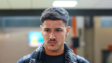 Brazilian midfielder Romulo Zwarg arrives in Monterrey, Nuevo Leon state, Mexico on January 30, 2025. Mexican football side Tigres announced on January 26, the signing of Zwarg from Internacional of Porto Alegre. (Photo by Julio Cesar AGUILAR / AFP)