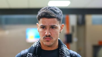 Brazilian midfielder Romulo Zwarg arrives in Monterrey, Nuevo Leon state, Mexico on January 30, 2025. Mexican football side Tigres announced on January 26, the signing of Zwarg from Internacional of Porto Alegre. (Photo by Julio Cesar AGUILAR / AFP)