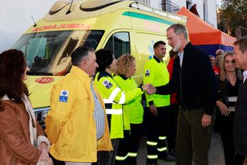 El Rey Felipe VI saludando a los sanitarios de la poblacin de Letur durante su visita.