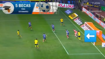 Esta es la jugada del gol, hay un americanista obstruyendo al portero.