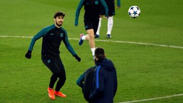 Barcelona's player Andre Gomes attends a training session.