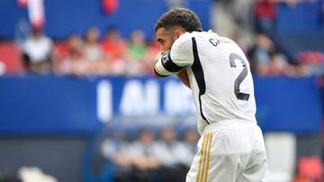 Dani Carvajal celebra su gol a Osasuna.