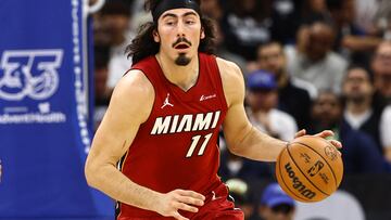 Dec 20, 2023; Orlando, Florida, USA;  Miami Heat guard Jaime Jaquez Jr. (11) drives to the basket against the Orlando Magic during the first quarter at KIA Center. Mandatory Credit: Kim Klement Neitzel-USA TODAY Sports