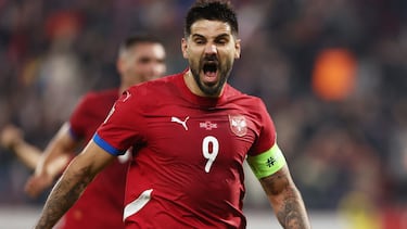 Soccer Football - UEFA Nations League - Group A4 - Serbia v Switzerland - Dubocica Stadium, Leskovac, Serbia - October 12, 2024 Serbia's Aleksandar Mitrovic celebrates their first goal an own goal scored by Switzerland's Nico Elvedi REUTERS/Zorana Jevtic