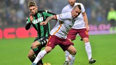 El delantero del Sassuolo, Domenico Berardi, durante un partido contra el Roma.