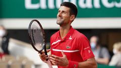 Novak Djokovic of Serbia celebrates his victory over Ricardas Berankis of Lithuania in the second round of the men&sbquo;&Auml;&ocirc;s singles at Roland Garros on October 01, 2020 in Paris, France.  *** Local Caption *** .