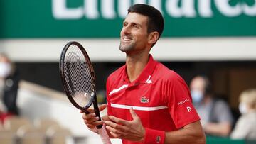 Novak Djokovic of Serbia celebrates his victory over Ricardas Berankis of Lithuania in the second round of the men’s singles at Roland Garros on October 01, 2020 in Paris, France. *** Local Caption *** .