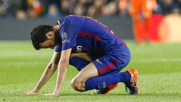 Sergio Busquets, despu&eacute;s de lesionarse ante el Chelsea.