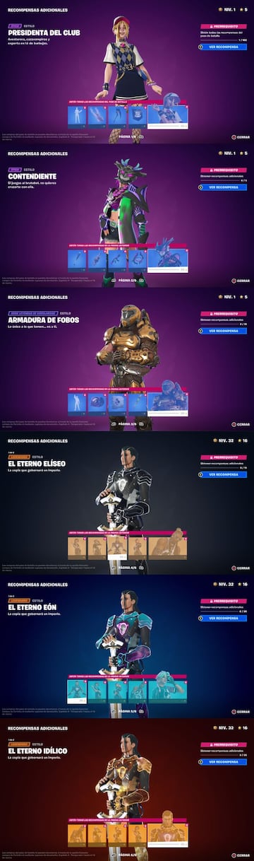 Páginas 1-6 de Recompensas Adicionales del Pase de Batalla de la Temporada 1 de Fortnite Capítulo 4