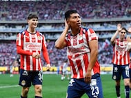 Daniel Aguirre celebrates his goal 2-0 of Guadalajara during the 1st round match between Guadalajara and Pachuca as part of the Liga BBVA MX, Torneo Clausura 2026 at Akron Stadium, on January 10, 2026 in Guadalajara, Jalisco, Mexico.