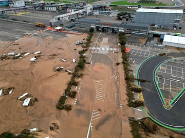 Vista de cómo ha quedado el circuito Ricardo Tormo tras las graves inundaciones en Valencia. 