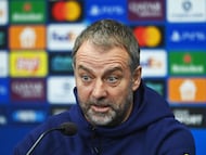 FC Barcelona's German coach Hans-Dieter Flick attends a press conference in Prague, Czech Republic on January 20, 2026, on the eve of the UEFA Champions League football match Slavia Prague against FC Barcelona. (Photo by Michal Cizek / AFP)