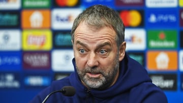 FC Barcelona's German coach Hans-Dieter Flick attends a press conference in Prague, Czech Republic on January 20, 2026, on the eve of the UEFA Champions League football match Slavia Prague against FC Barcelona. (Photo by Michal Cizek / AFP)