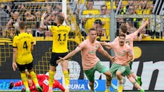 DORTMUND, GERMANY - AUGUST 20: Niklas Schmidt of SV Werder Bremen celebrates after scoring his team's second goal during the Bundesliga match between Borussia Dortmund and SV Werder Bremen at Signal Iduna Park on August 20, 2022 in Dortmund, Germany. (Photo by Alex Gottschalk/DeFodi Images via Getty Images)