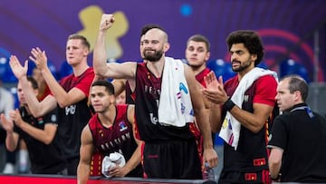 Pierre-Antoine Gillet of Belgium, Emmanuel Lecomte of Belgium, Jean-Marc Mwema of Belgium, Vrenz Bleijenbergh of Belgium pictured during a basketball match between Bulgaria and the Belgian Lions.