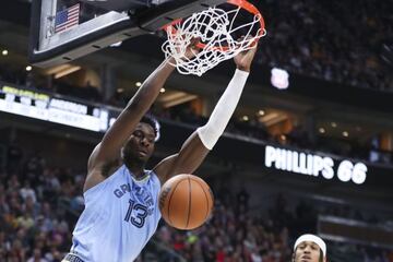 Nov 22, 2021; Salt Lake City, Utah, USA; Memphis Grizzlies forward Jaren Jackson Jr. (13) dunks the ball in the fourth quarter against the Utah Jazz at Vivint Arena. Mandatory Credit: Rob Gray-USA TODAY Sports