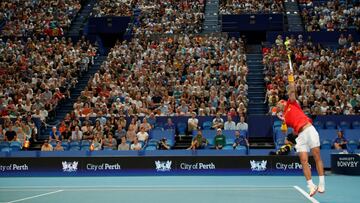 Tennis - ATP Cup - RAC Arena, Perth, Australia - January 6, 2020  Spain&#039;s Rafael Nadal in action during his Group B singles match against Uruguay&#039;s Pablo Cuevas  REUTERS/Ciro De Luca