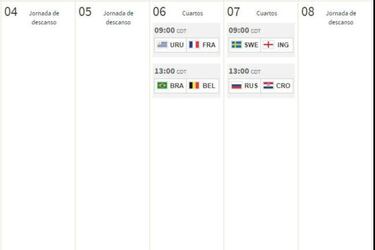 Fechas y horarios de los Cuartos de Final del Mundial 2018
