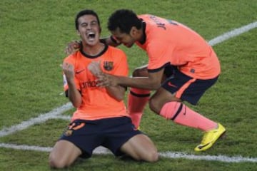 Pedro celebra el 1-1 en la final del Mundialito de Clubes de 2009 contra Estudiantes.