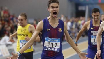 GRAF9576. OURENSE, 01/03/2020.- El atleta Pablo S&Atilde;&iexcl;nchez-Valladares (i) gana la final de 800 metros ante Adri&Atilde;&iexcl;n Ben, (c) plata y Mariano Garc&Atilde;&shy;a (d), bronce en el 56&Acirc;&ordm; Campeonato de Espa&Atilde;&plusmn;a Absoluto de Atletismo en Pista Cubierta que se celebra el Ourense. EFE/Lavandeira jr.