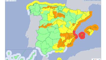 Mapa de avisos para este domingo de la Agencia Estatal de Meteorolog&iacute;a. 