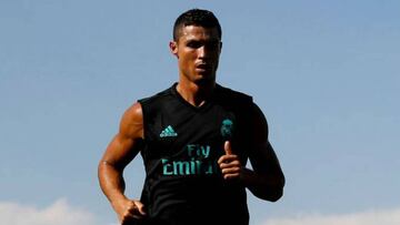 Cristiano durante el entrenamiento del Real Madrid.