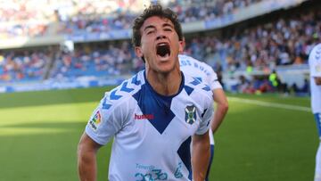 Milla, del Tenerife, celebra su gol ol&iacute;mpico contra el Numancia.