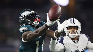 Dec 10, 2023; Arlington, Texas, USA; Philadelphia Eagles wide receiver A.J. Brown (11) cannot catch a pass in the first quarter against the Dallas Cowboys  at AT&T Stadium. Mandatory Credit: Tim Heitman-USA TODAY Sports