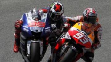 Lorenzo y M&aacute;rquez en 2013 en el GP de Espa&ntilde;a.
 