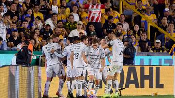 Tomas Badaloni celebrates his goal 1-2 of Necaxa during the Quarter-Final second leg match between Tigres UANL and Necaxa  as part of the Liga BBVA MX, Torneo Clausura 2025 at Universitario Stadium on May 11, 2025 in Monterrey, Nuevo Leon, Mexico.