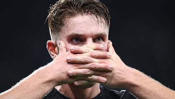 Viktor Gyökeres, jugador del Sporting CP, celebra un gol.