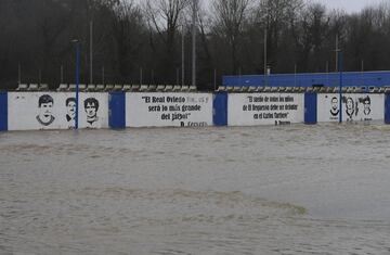 El Real Oviedo no ha podido entrenarse hoy en El Requexón debido a las inundaciones en la ciudad deportiva causadas por las continuas lluvias de estos días en Asturias.