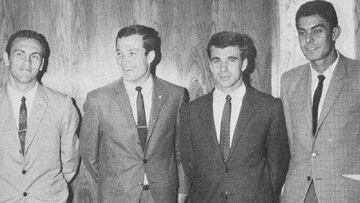 Los cuatro jugadores de Las Palmas convocados con Espa&ntilde;a en 1968: Germ&aacute;n, Castellano, Tonono y Guedes.