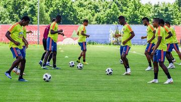 Colombia's players take part in a training session in Kazan on June 25, 2018.
during the Russia 2018 World Cup football tournament. / AFP PHOTO / LUIS ACOSTA