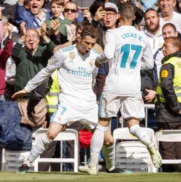 Cristiano Ronaldo celebrates after scoring.