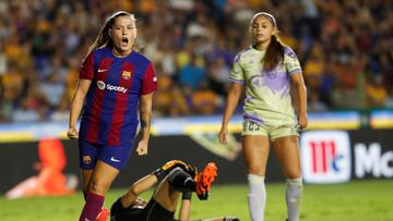 Soccer Football - International Friendly - Tigres v FC Barcelona - Estadio Universitario, San Nicolas de los Garza, Mexico September 1, 2023 FC Barcelona's Claudia Pina celebrates scoring their first goal REUTERS/Daniel Becerril