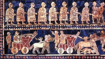 Kungas siendo utilizados para tirar de carros de combate en la antigua Mesopotamia.