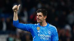 Soccer Football - Champions League - Round of 16 - Second Leg - Real Madrid v Liverpool - Santiago Bernabeu, Madrid, Spain - March 15, 2023 Real Madrid's Thibaut Courtois celebrates after the match REUTERS/Susana Vera