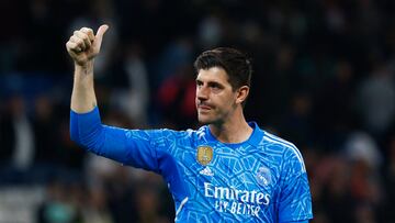 Soccer Football - Champions League - Round of 16 - Second Leg - Real Madrid v Liverpool - Santiago Bernabeu, Madrid, Spain - March 15, 2023 Real Madrid's Thibaut Courtois celebrates after the match REUTERS/Susana Vera