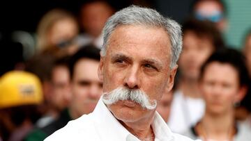 FILE PHOTO: Formula One F1 - Australian Grand Prix - Melbourne Grand Prix Circuit, Melbourne, Australia - March 13, 2020   Formula One group CEO Chase Carey during a press conference after it was announced the Australian Grand Prix would be cancelled after a McLaren team member tested positive for coronavirus   REUTERS/Edgar Su/File Photo