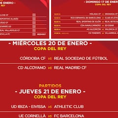 Alcoyano-Real Madrid, miércoles 20 y Cornellà-Barça, jueves 21, ambos a las 21:00 horas