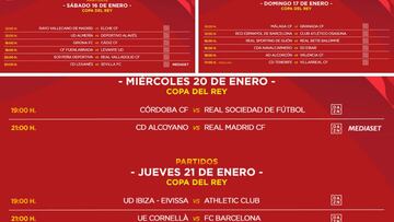 Alcoyano-Real Madrid, miércoles 20 y Cornellà-Barça, jueves 21, ambos a las 21:00 horas