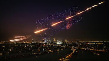 Marco Fürst, Marco Waltenspiel and Max Manow seen during the Red Bull Ultimate Aerial Obstacle Course in Dubai, United Arab Emirates on October 17, 2025.