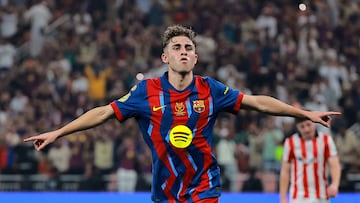 Fermín celebra un gol con el Barça.